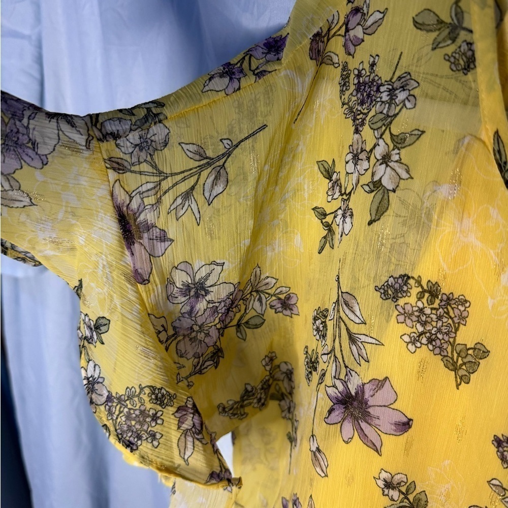 Sara Michelle Yellow Floral Women's Top sz L - Picture 3 of 6